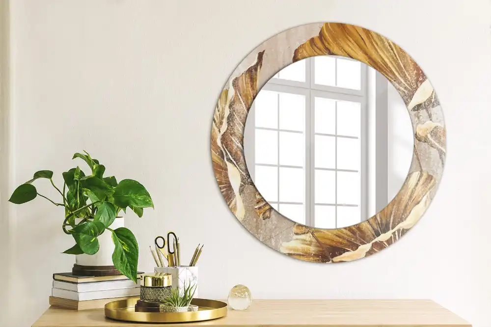 Miroir rond imprimé feuilles style boho