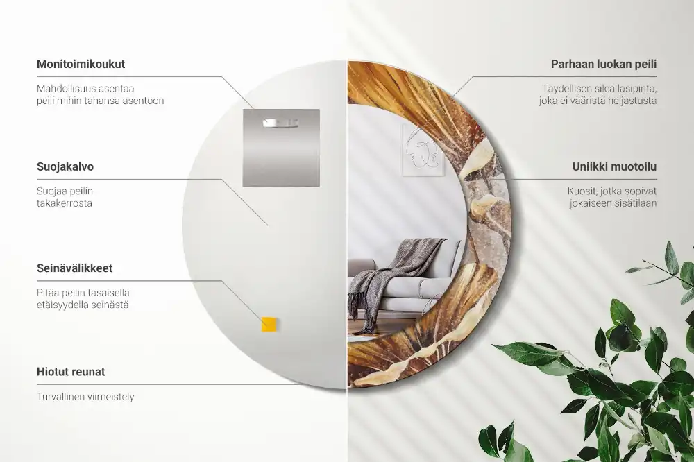 Miroir rond imprimé feuilles style boho