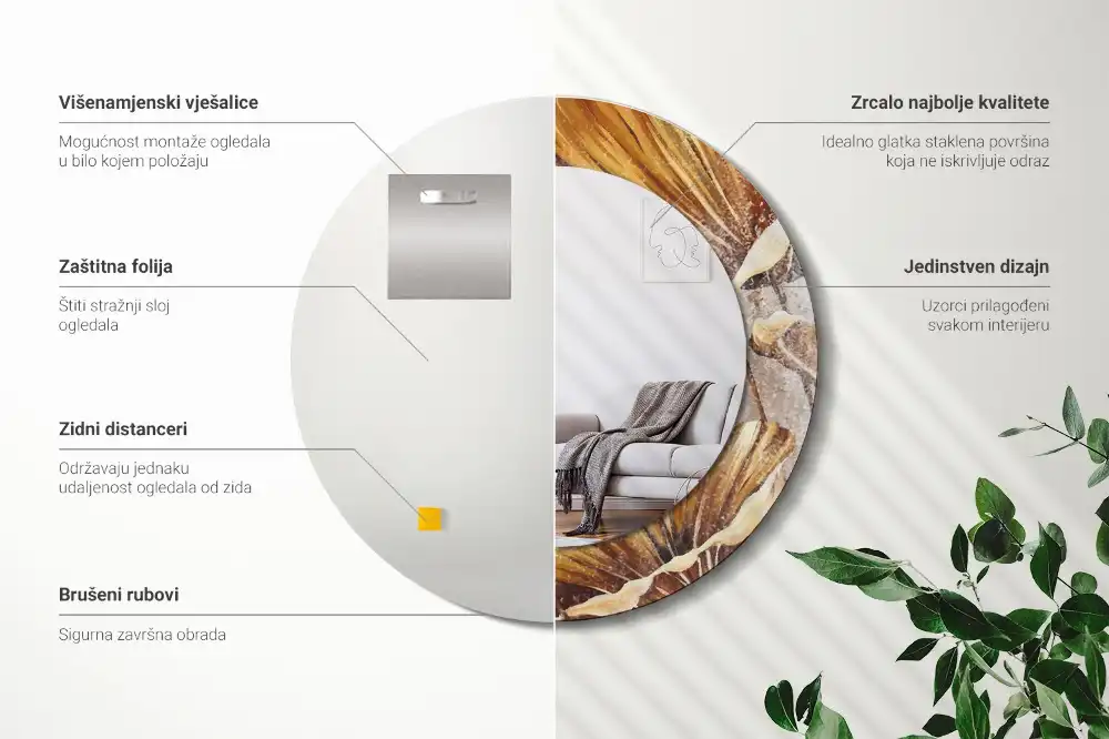 Miroir rond imprimé feuilles style boho