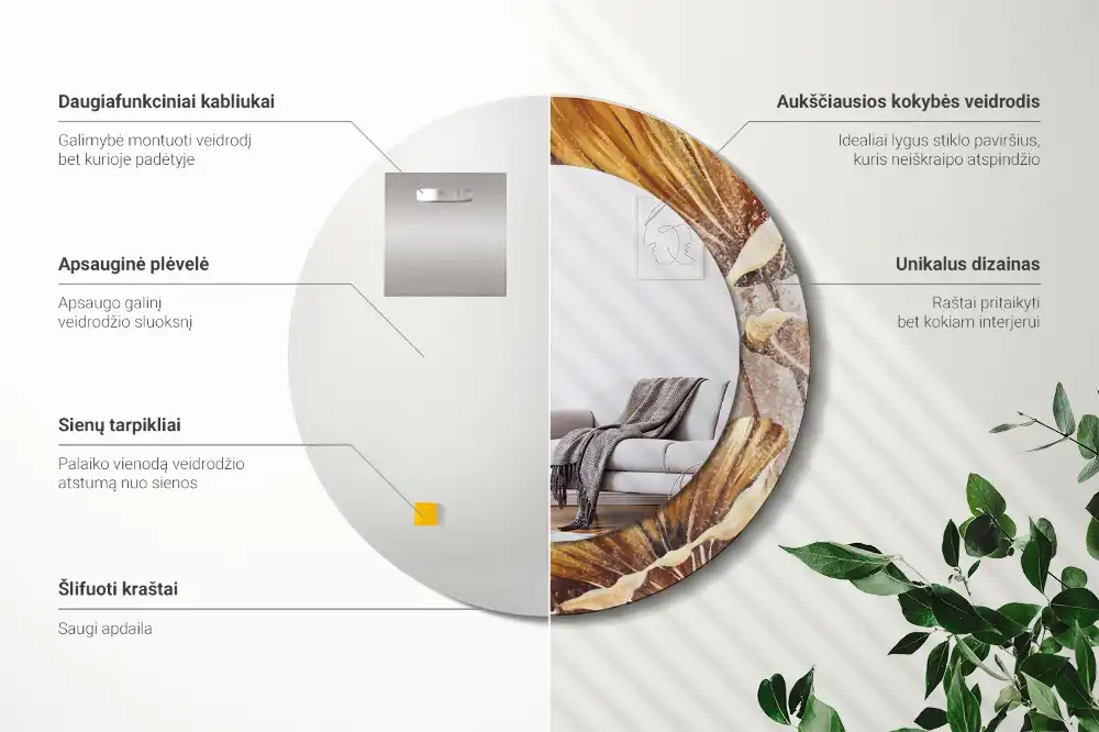 Miroir rond imprimé feuilles style boho