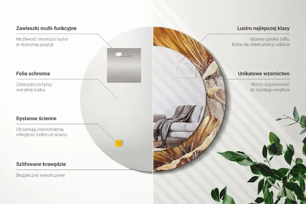 Miroir rond imprimé feuilles style boho