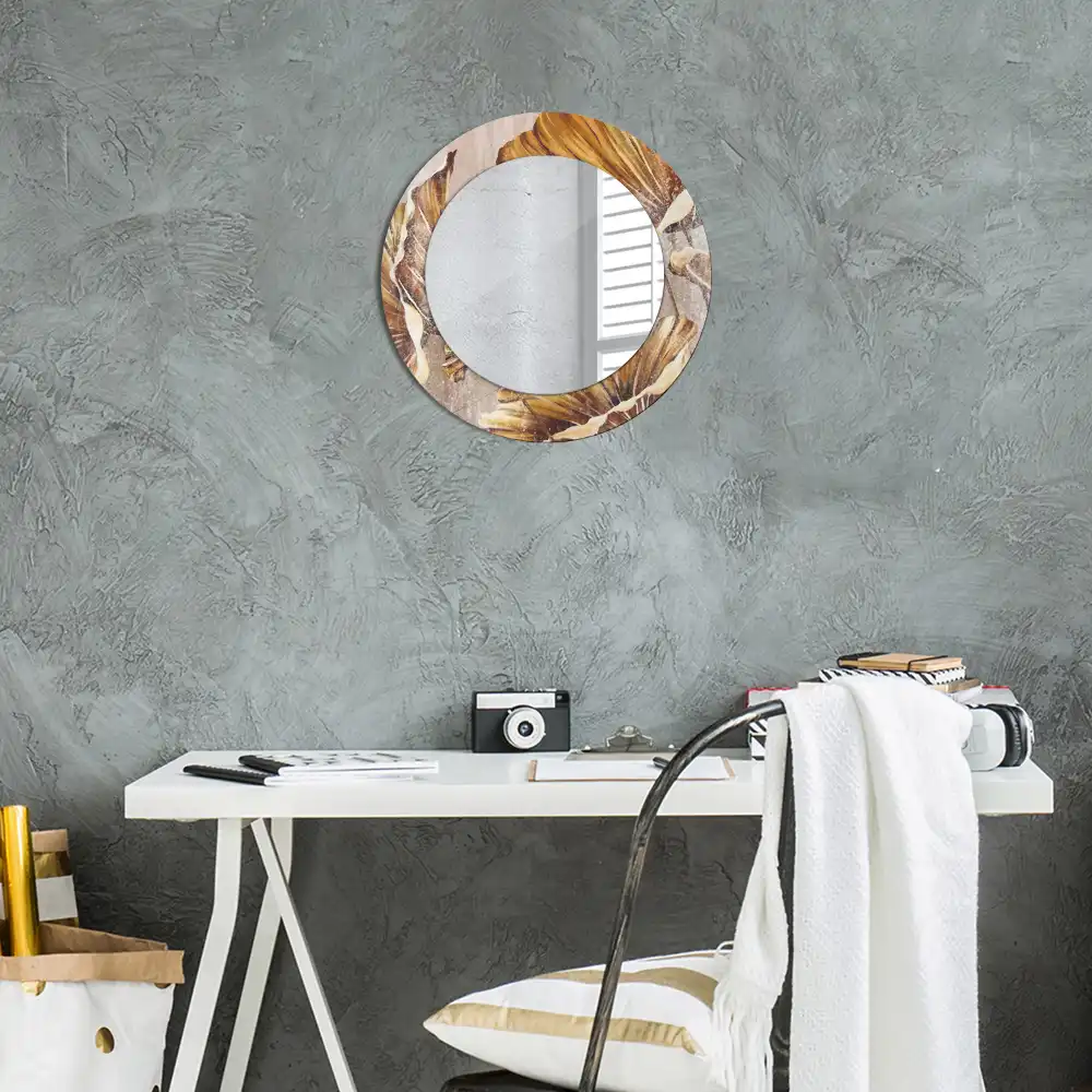 Miroir rond imprimé feuilles style boho