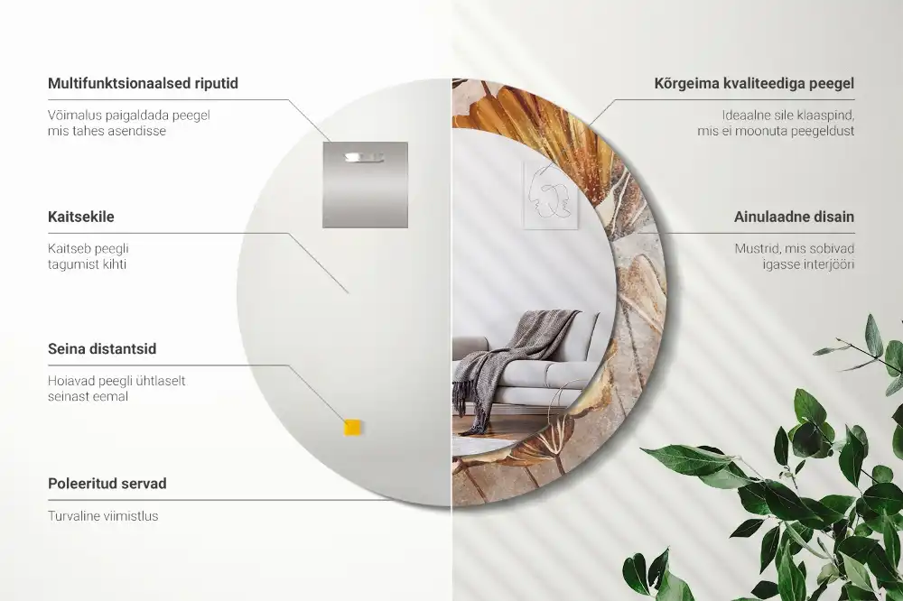 Miroir rond imprimé feuilles style boho