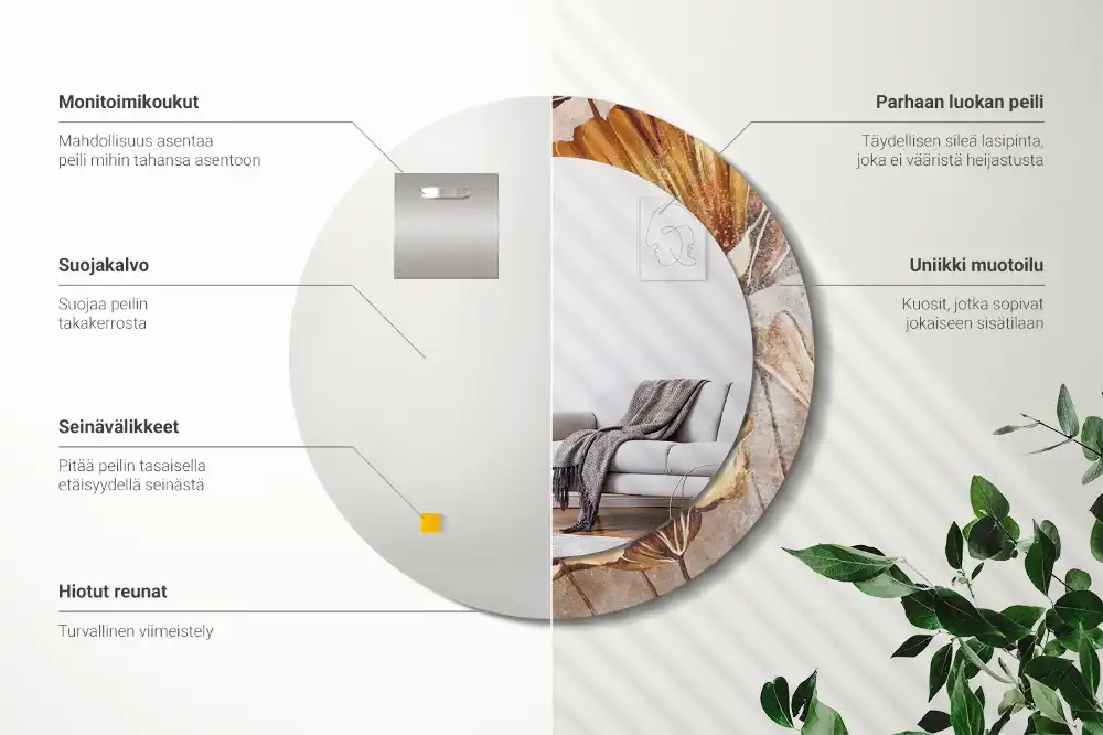 Miroir rond imprimé feuilles style boho