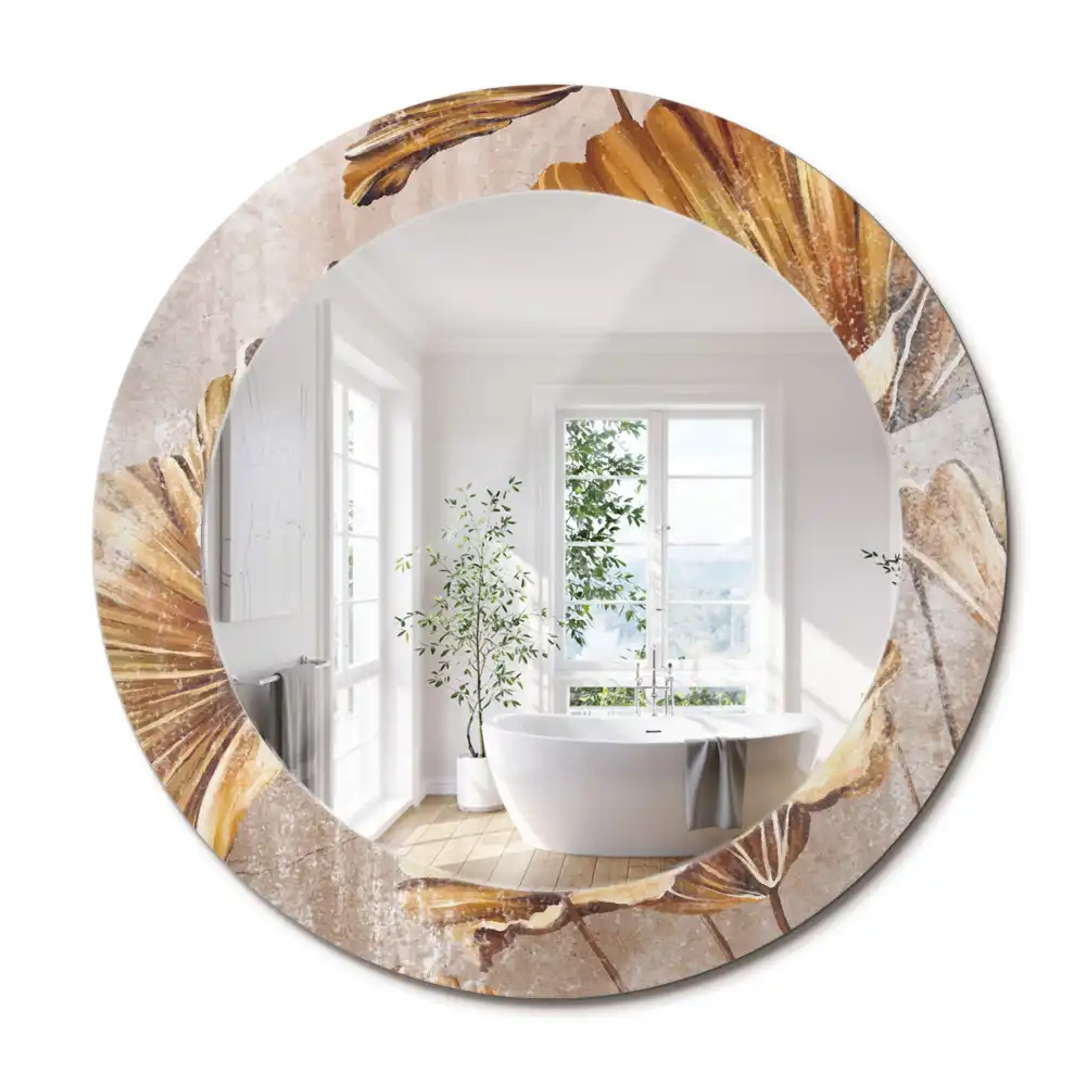 Miroir rond imprimé feuilles style boho