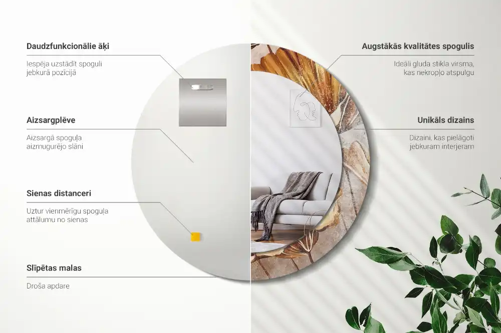 Miroir rond imprimé feuilles style boho