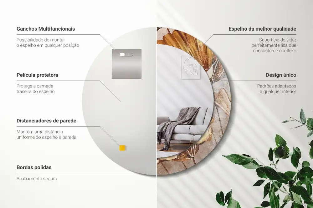 Miroir rond imprimé feuilles style boho
