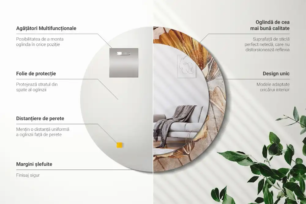 Miroir rond imprimé feuilles style boho