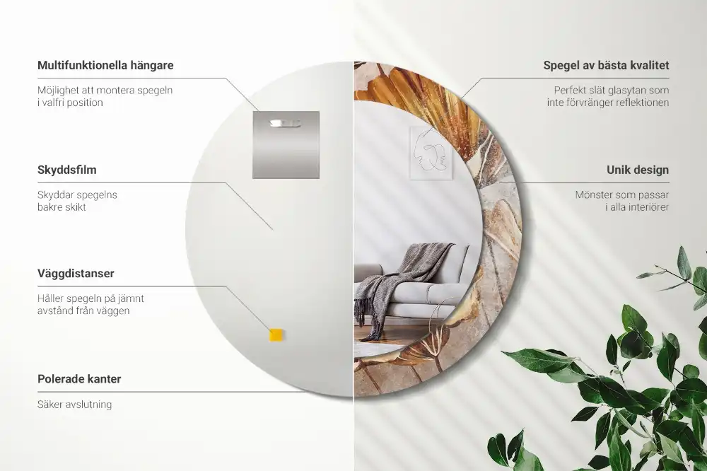 Miroir rond imprimé feuilles style boho