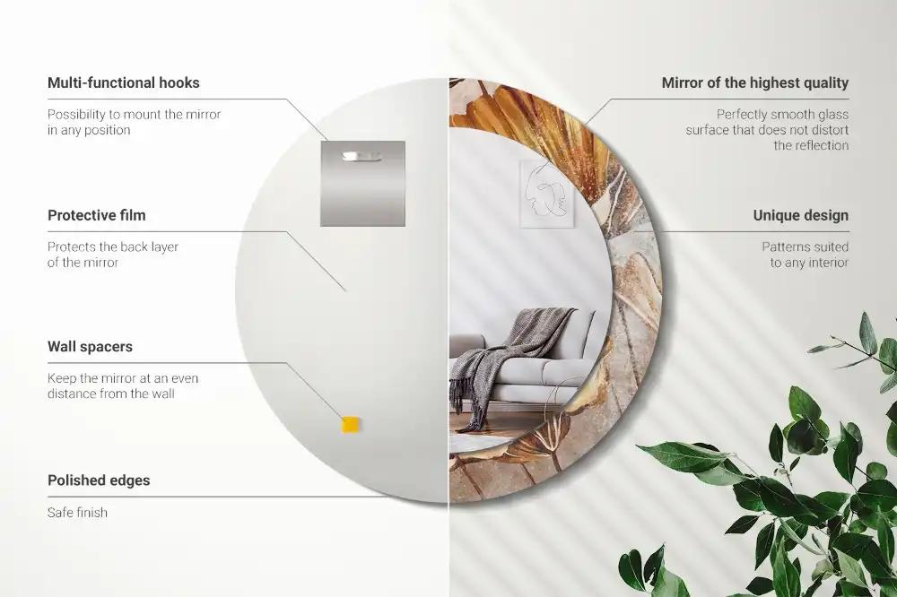 Miroir rond imprimé feuilles style boho