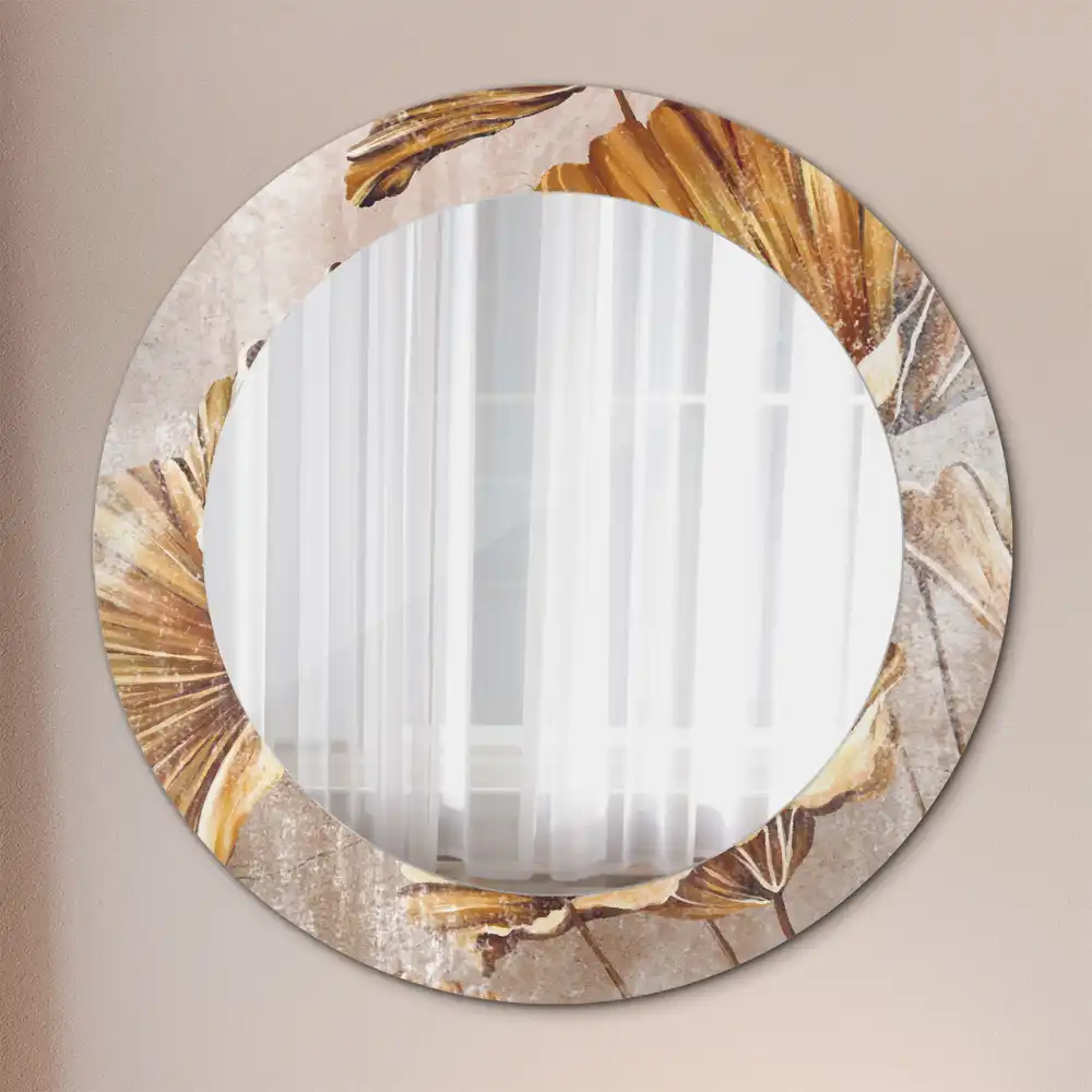 Miroir rond imprimé feuilles style boho