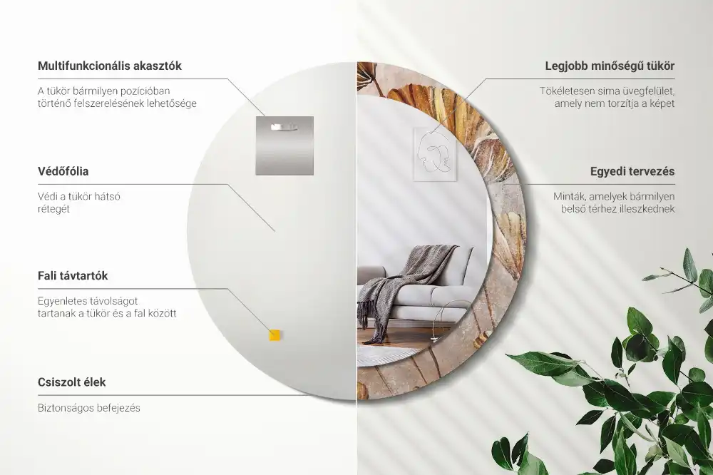 Miroir rond imprimé feuilles style boho