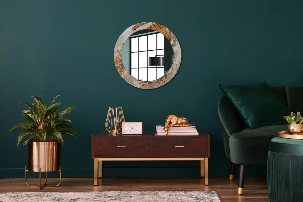Miroir rond imprimé feuilles style boho