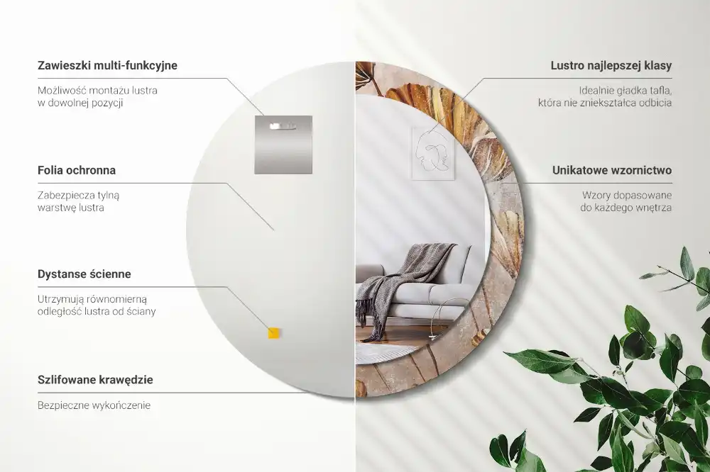 Miroir rond imprimé feuilles style boho