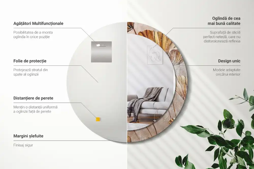 Miroir rond imprimé feuilles style boho