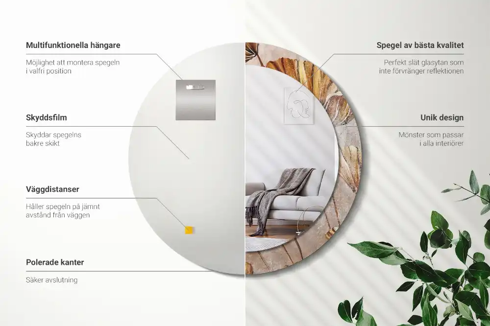 Miroir rond imprimé feuilles style boho