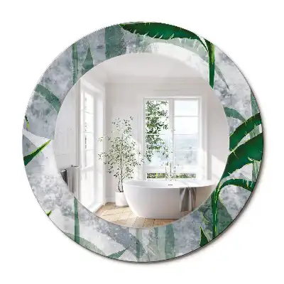 Miroir rond cadre avec impression feuilles tropicales