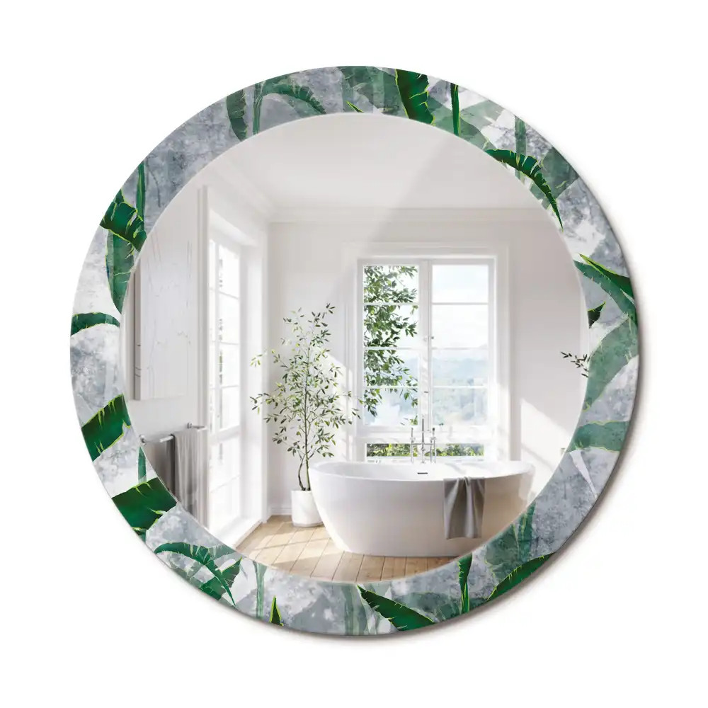 Miroir rond cadre avec impression feuilles tropicales