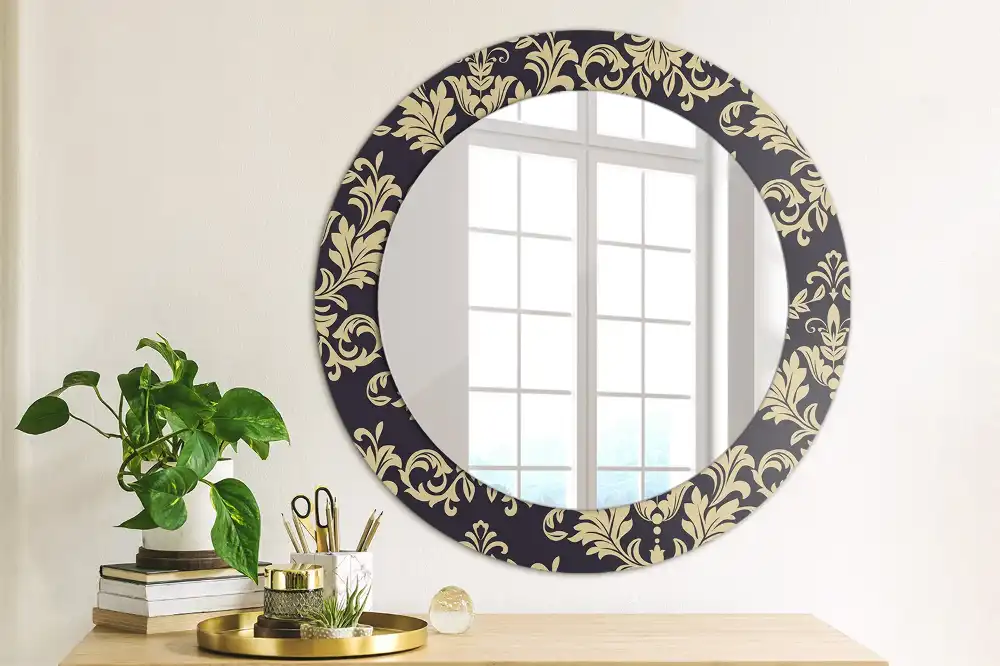 Miroir rond cadre imprimé motif floral