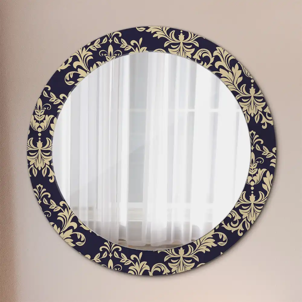 Miroir rond cadre imprimé motif floral