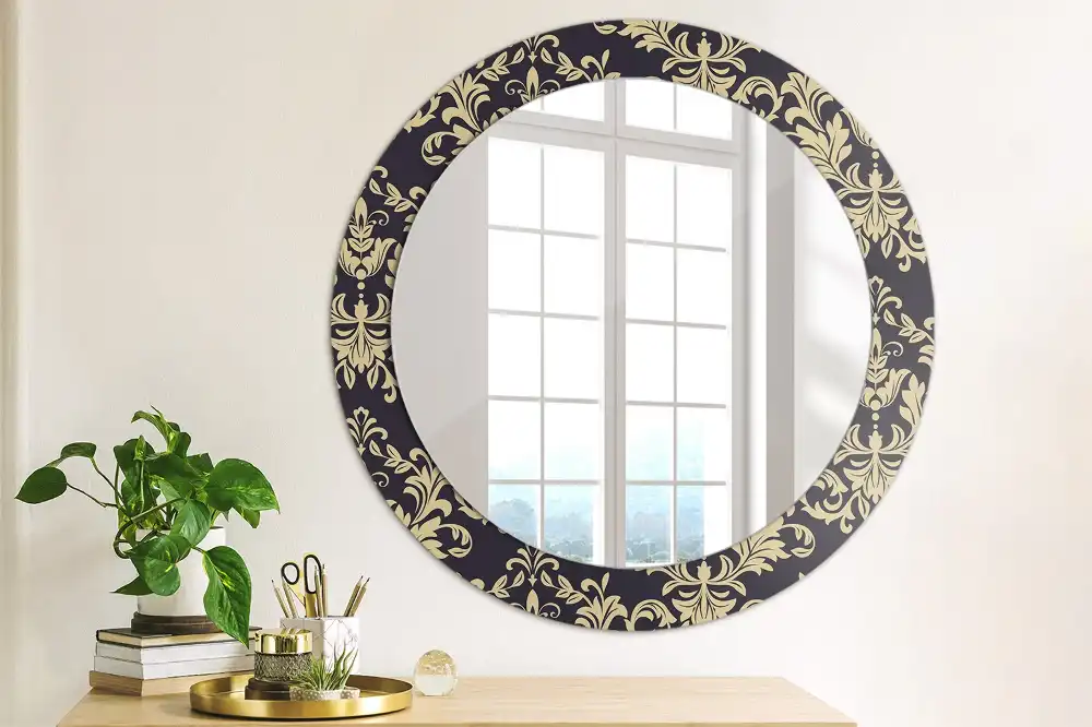 Miroir rond cadre imprimé motif floral