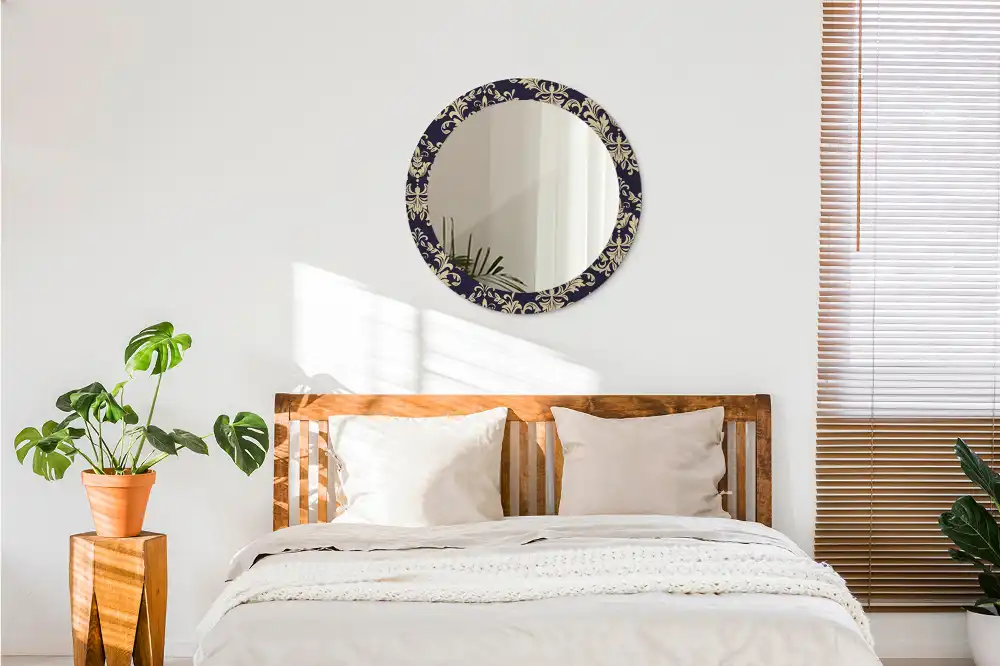 Miroir rond cadre imprimé motif floral