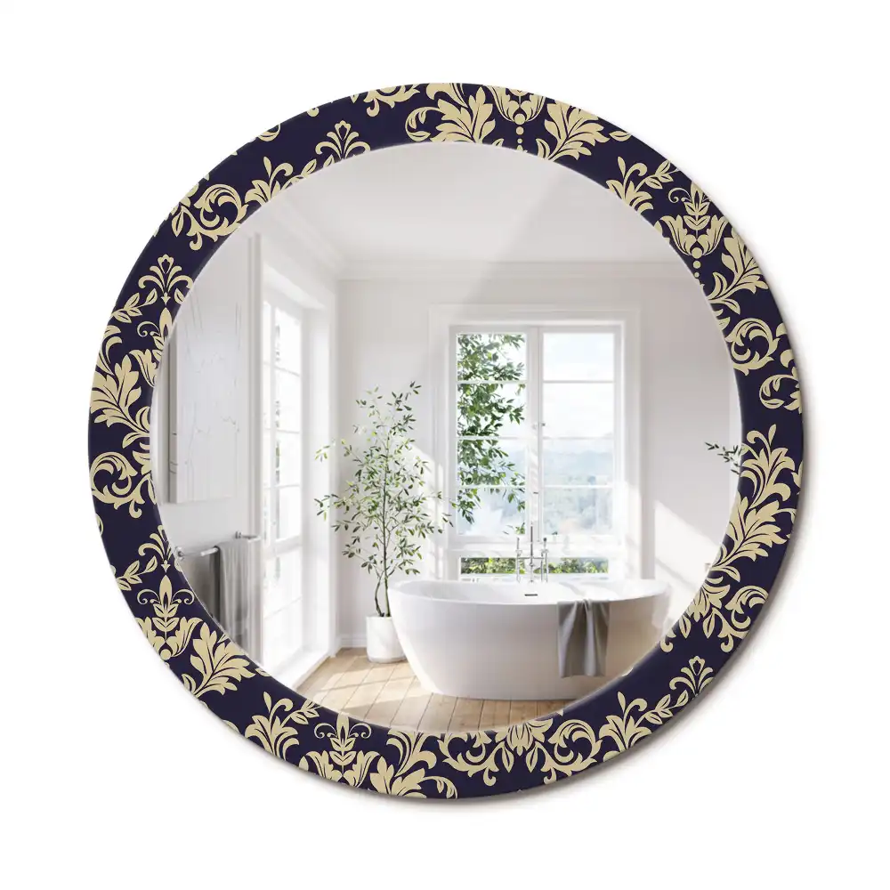 Miroir rond cadre imprimé motif floral