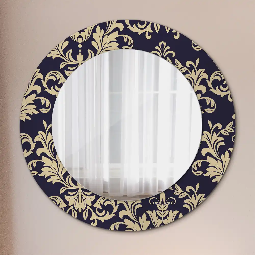Miroir rond cadre imprimé motif floral