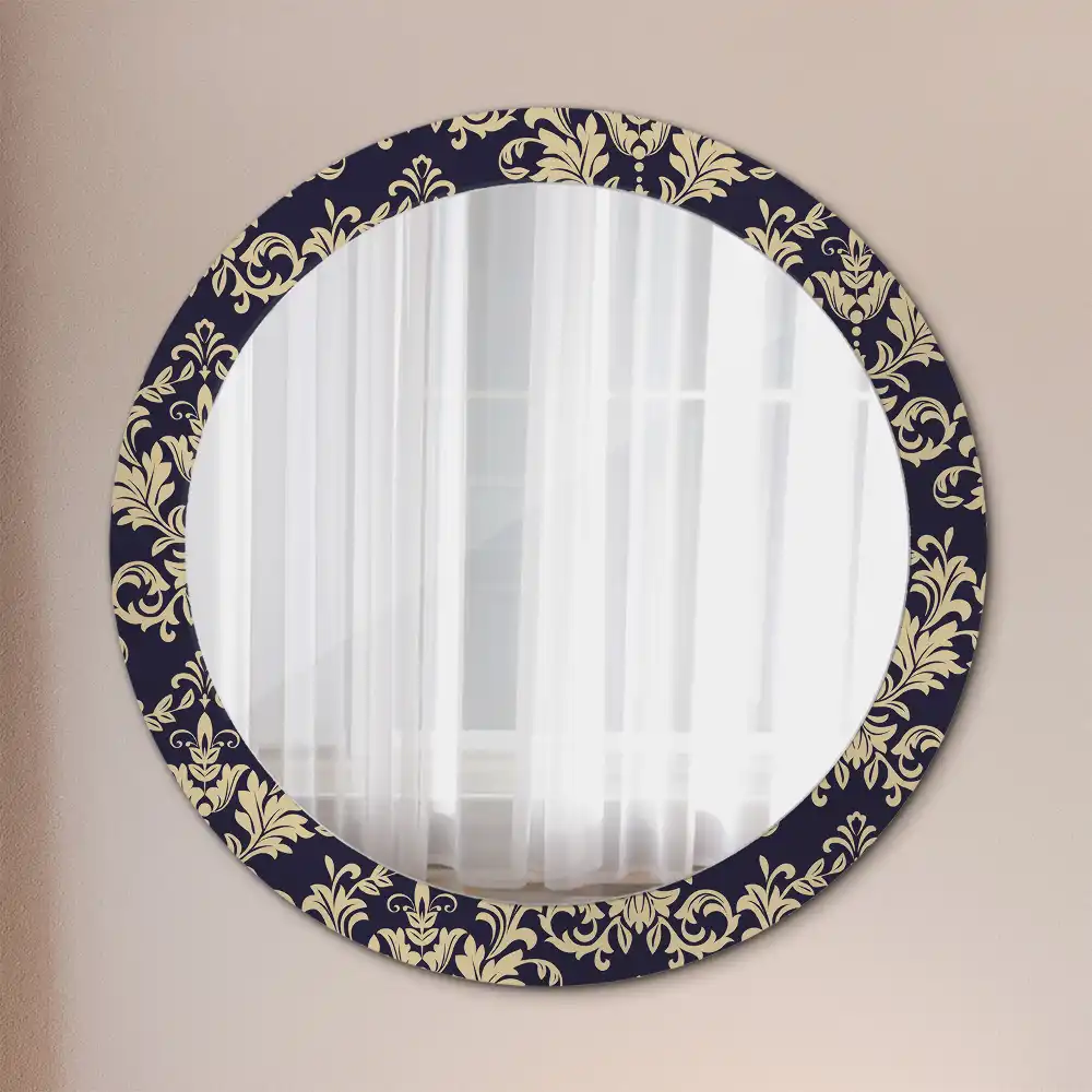 Miroir rond cadre imprimé motif floral