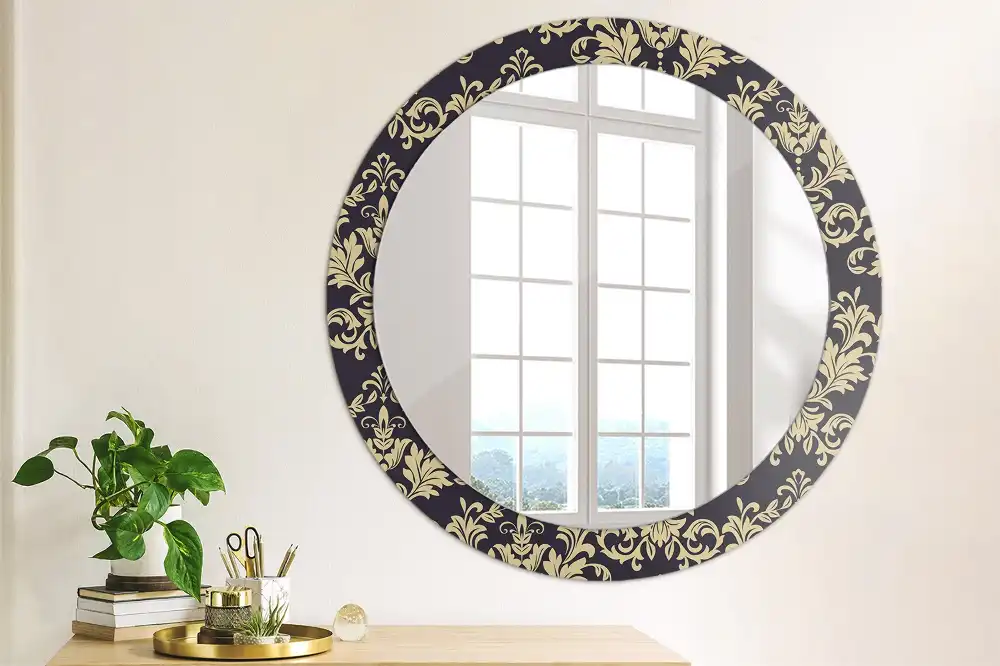 Miroir rond cadre imprimé motif floral