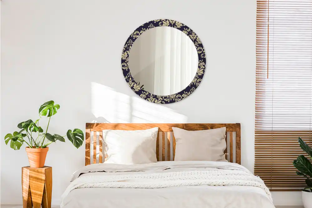 Miroir rond cadre imprimé motif floral