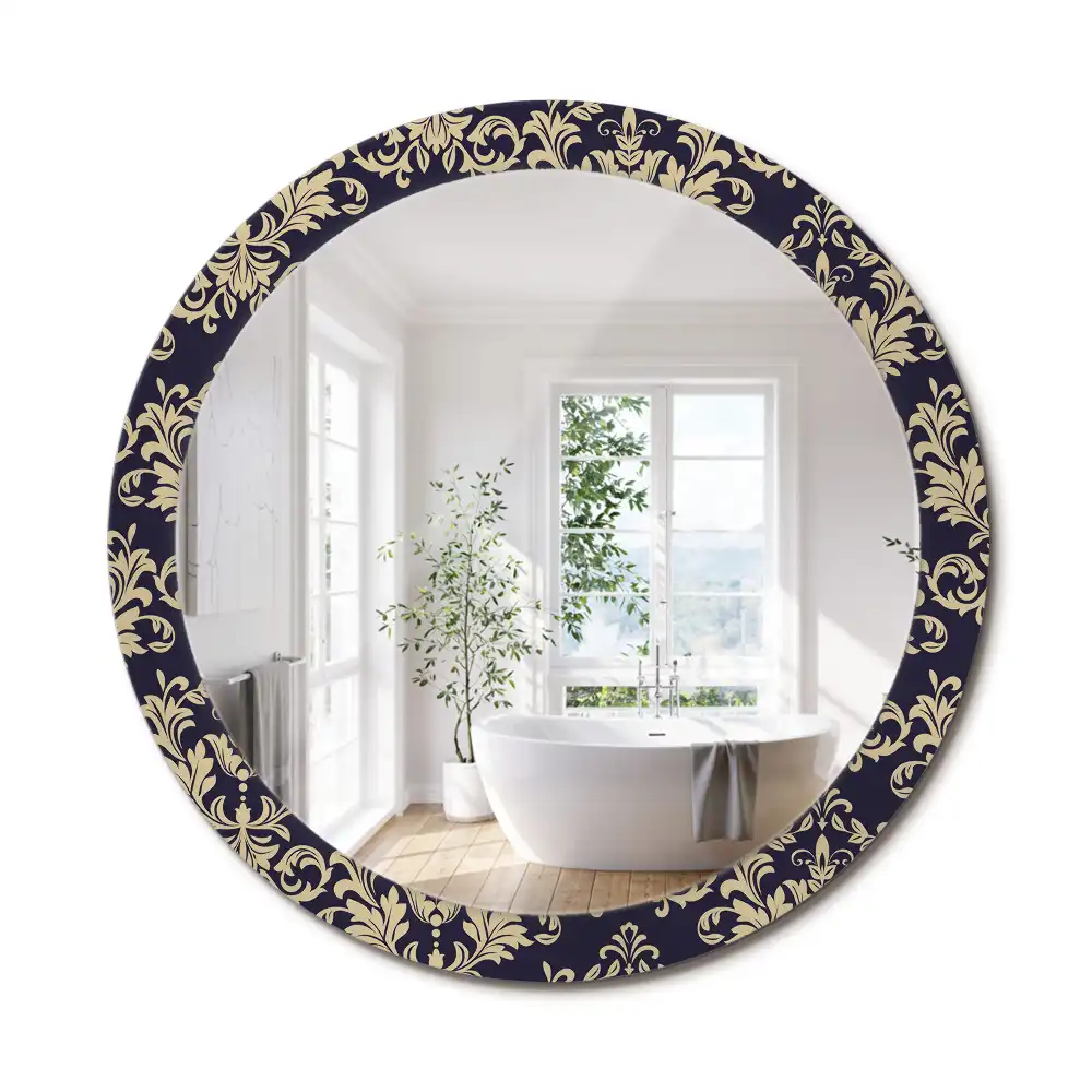 Miroir rond cadre imprimé motif floral