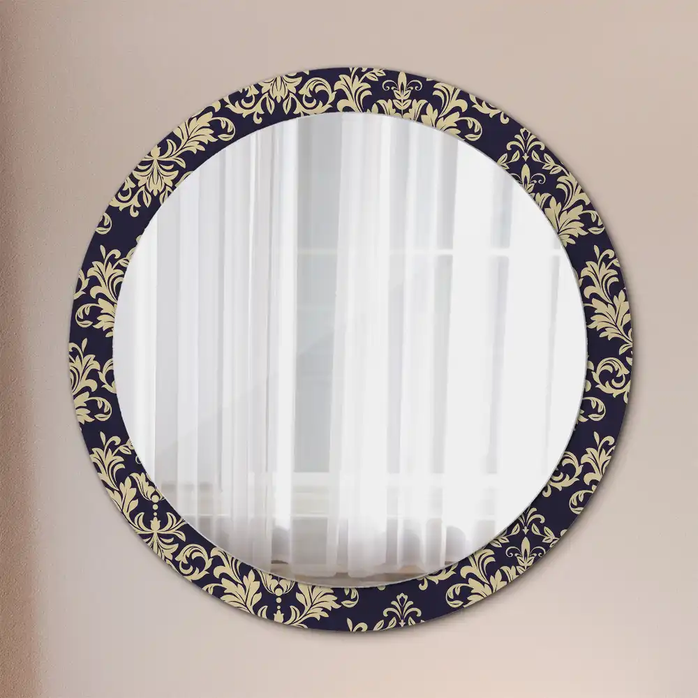 Miroir rond cadre imprimé motif floral