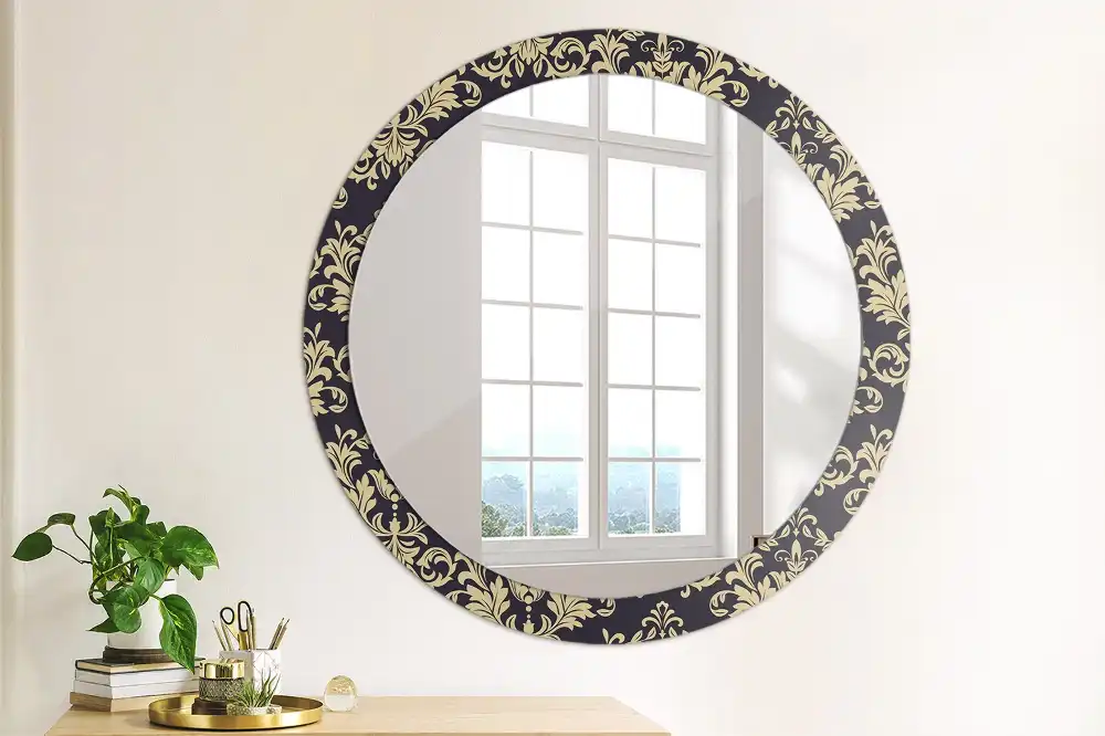 Miroir rond cadre imprimé motif floral