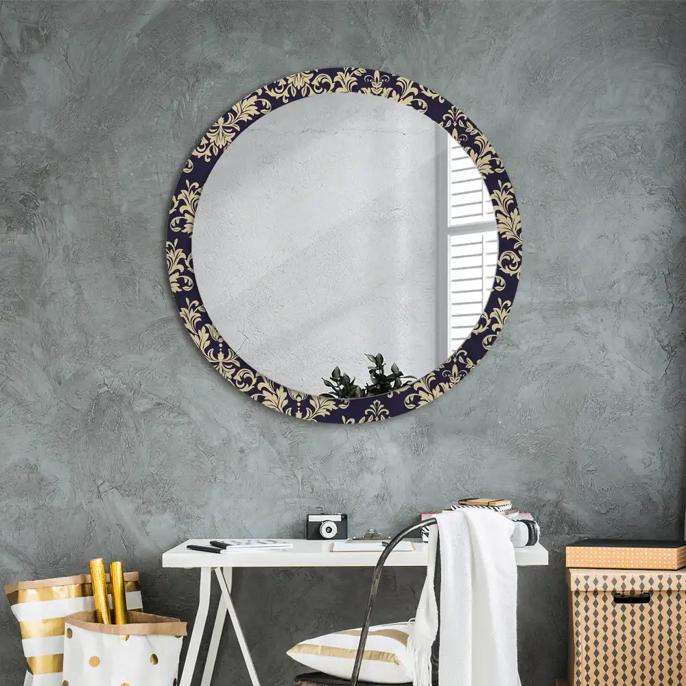 Miroir rond cadre imprimé motif floral