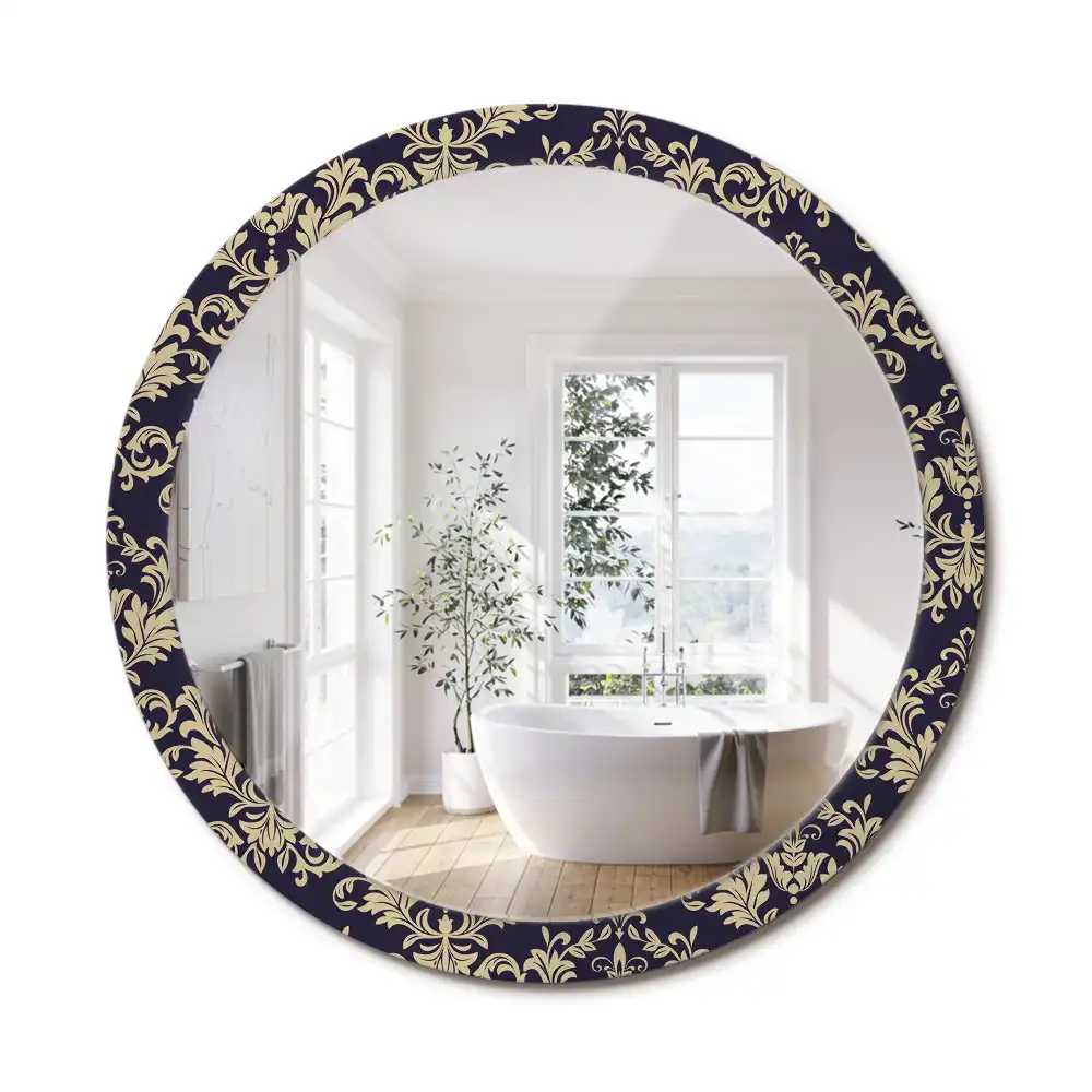 Miroir rond cadre imprimé motif floral