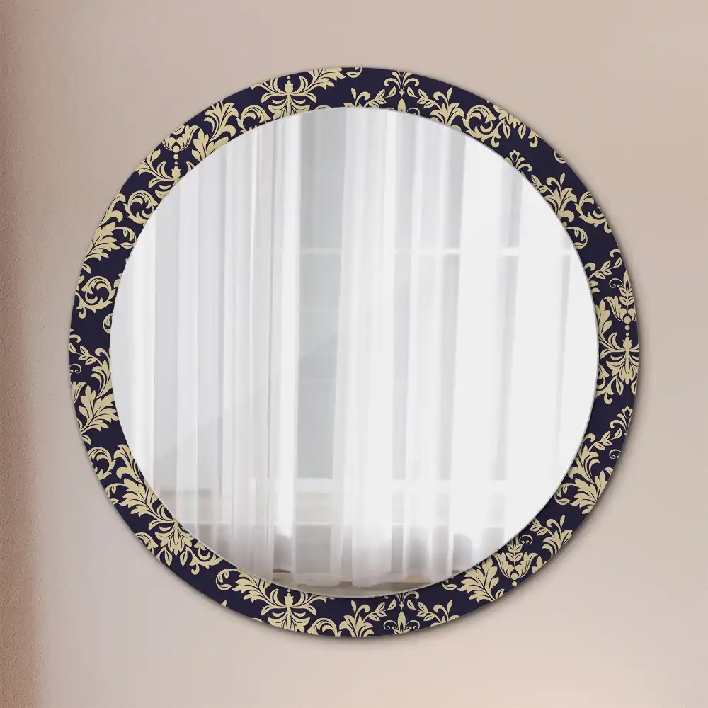 Miroir rond cadre imprimé motif floral
