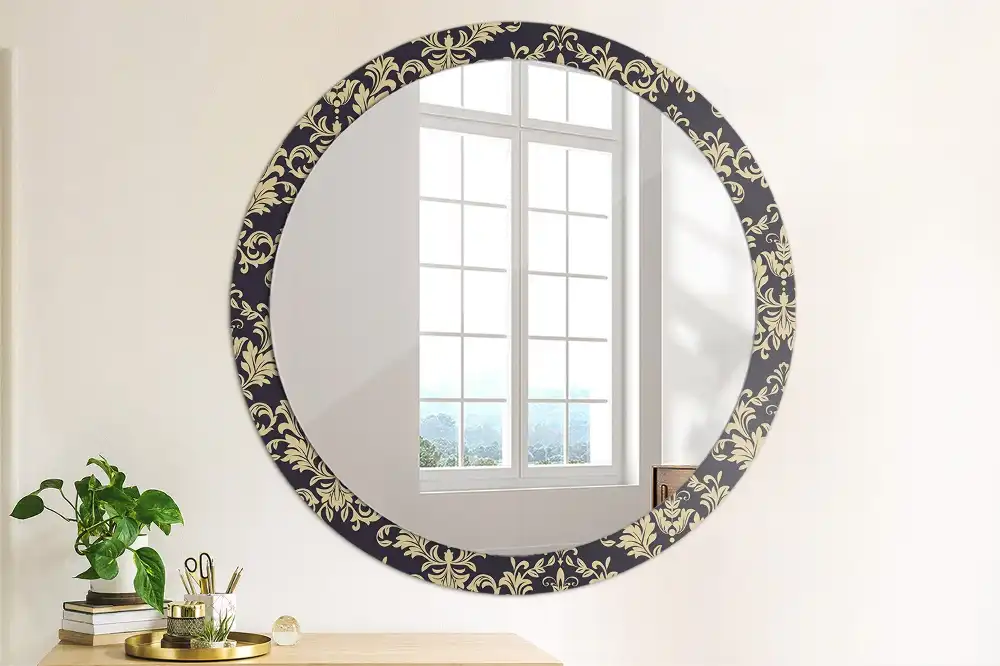 Miroir rond cadre imprimé motif floral