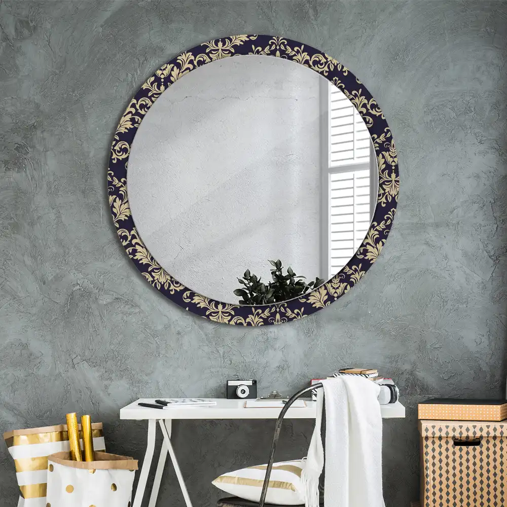 Miroir rond cadre imprimé motif floral