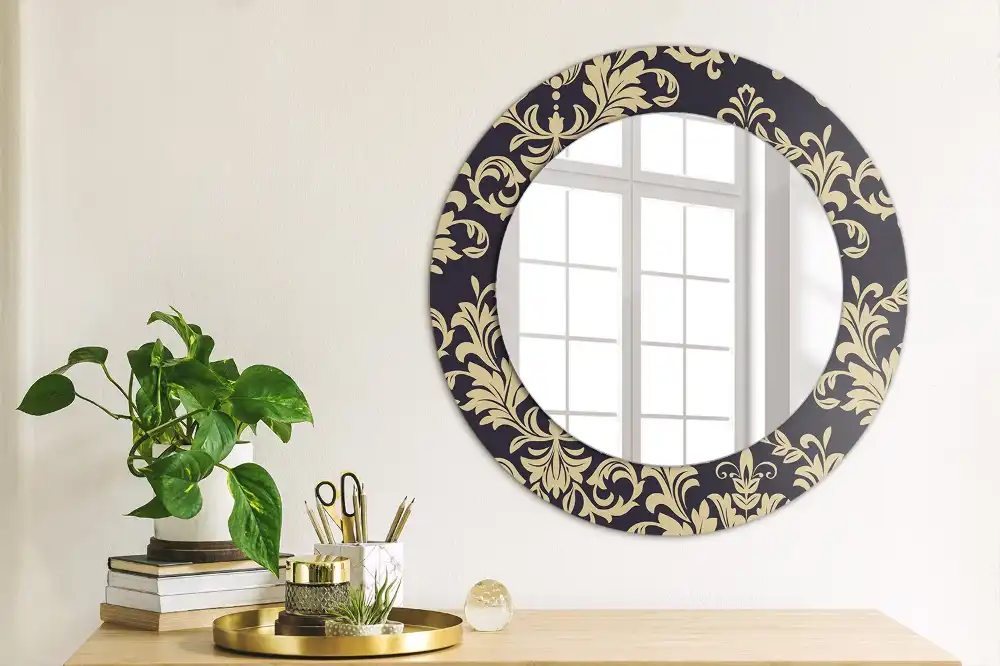Miroir rond cadre imprimé motif floral