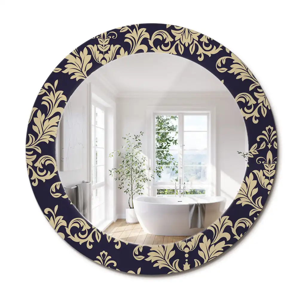 Miroir rond cadre imprimé motif floral