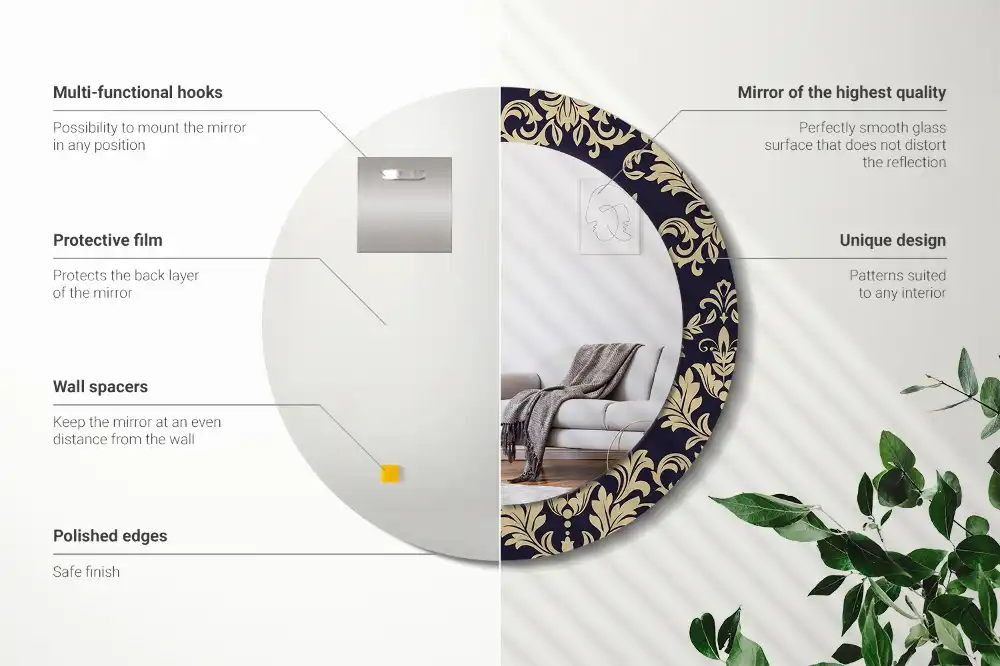 Miroir rond cadre imprimé motif floral