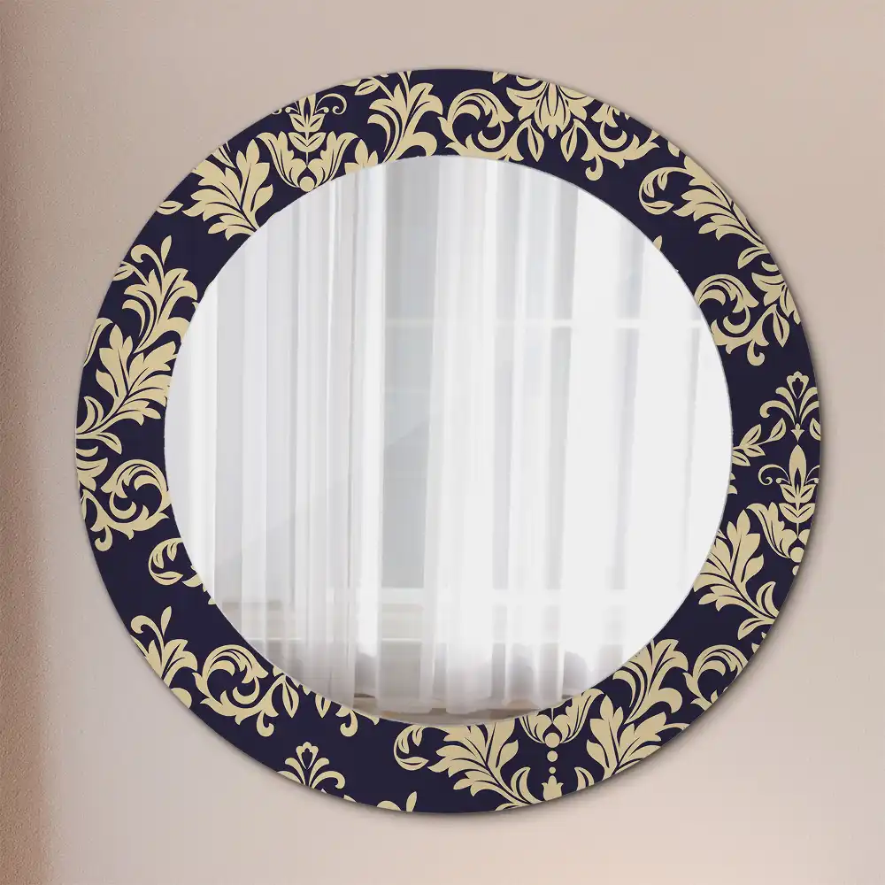 Miroir rond cadre imprimé motif floral