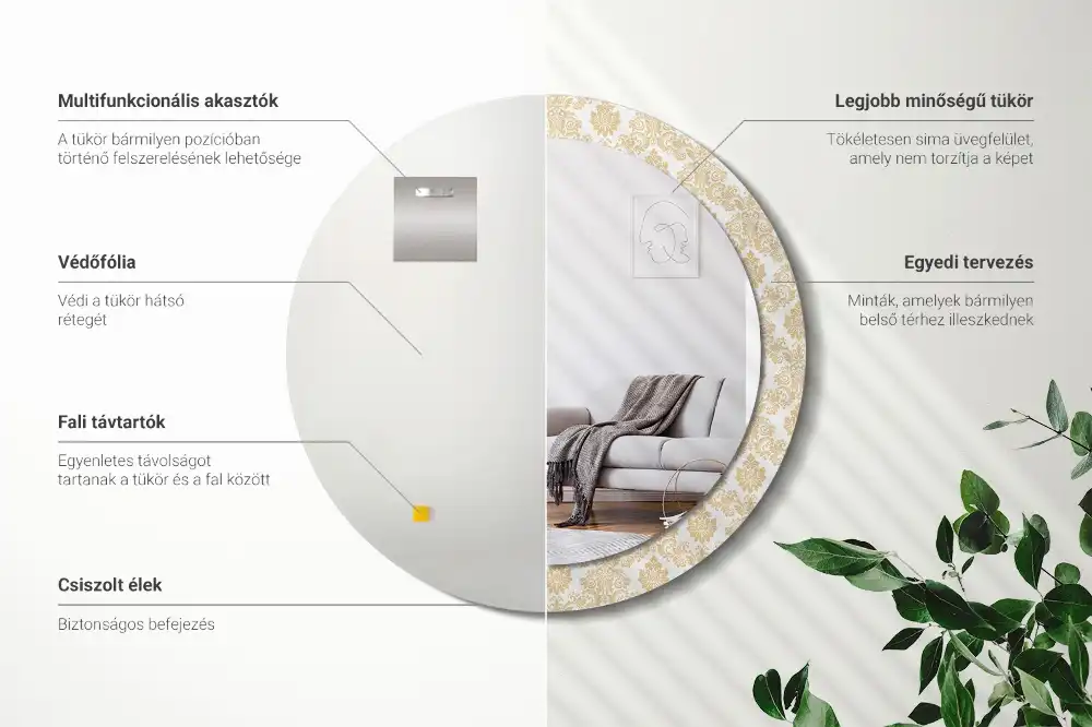 Miroir rond imprimé motif baroque