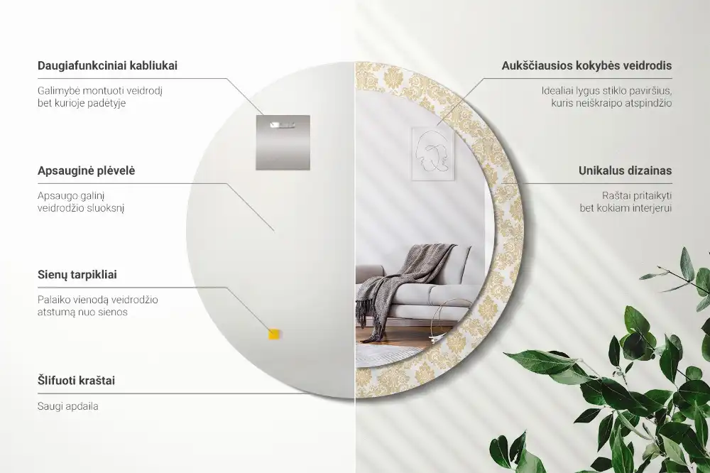 Miroir rond imprimé motif baroque