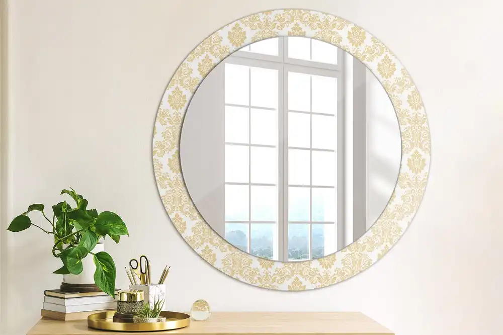 Miroir rond imprimé motif baroque