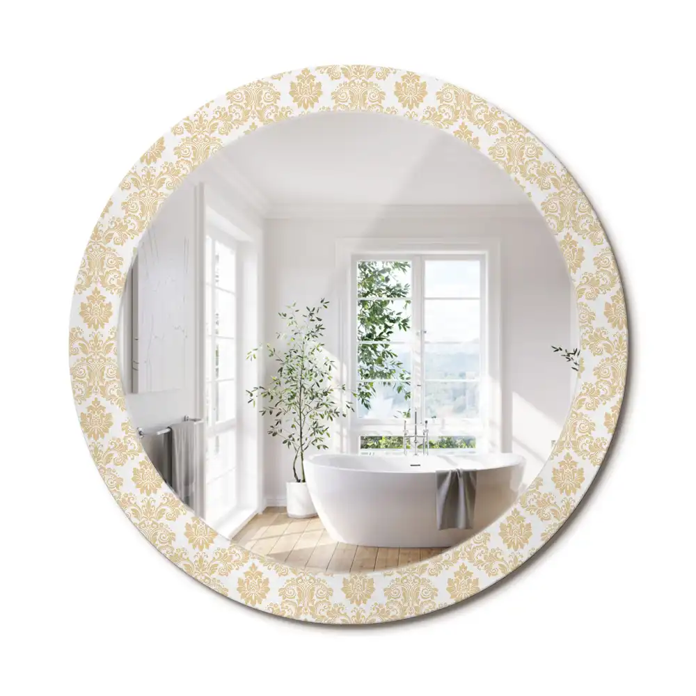 Miroir rond imprimé motif baroque