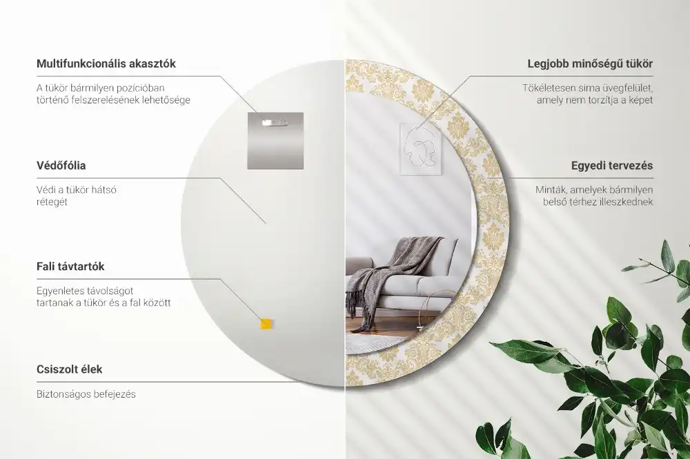 Miroir rond imprimé motif baroque