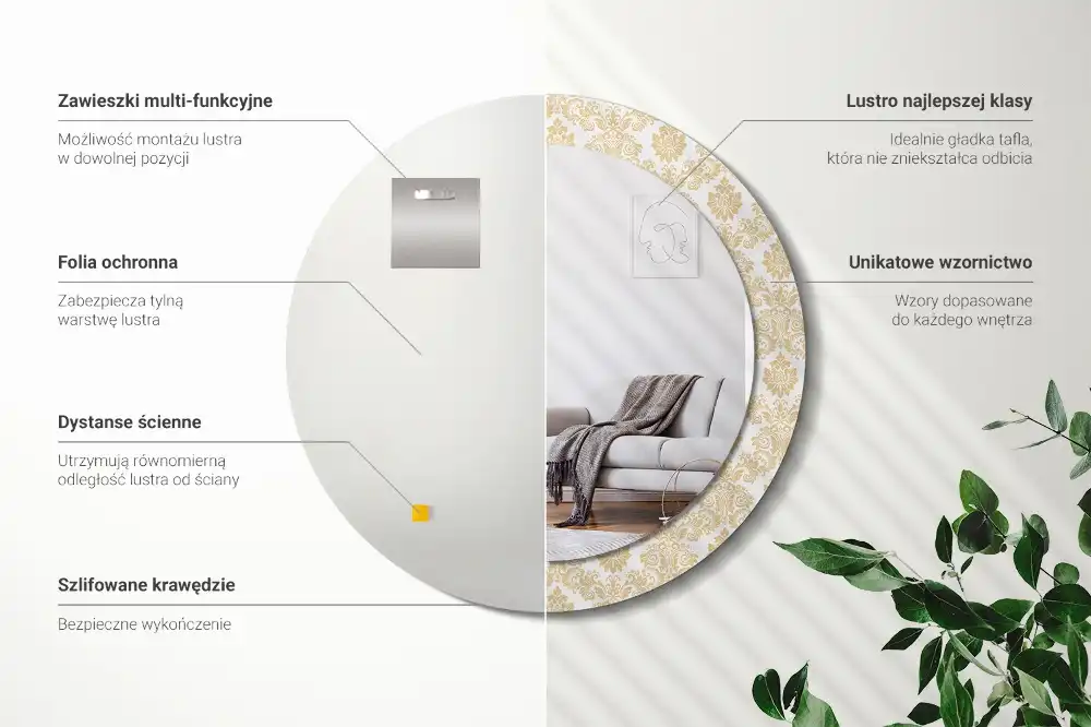 Miroir rond imprimé motif baroque