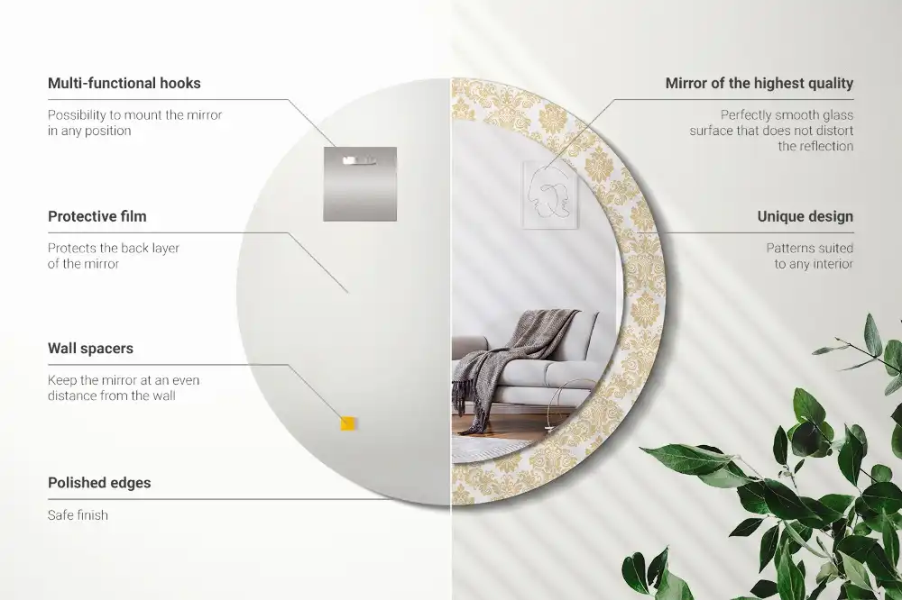 Miroir rond imprimé motif baroque